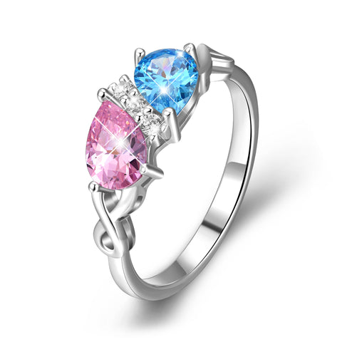 925 Sterling Silver Infinity Double Hearts Shiny Ring