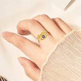 Personalized Name Ring for Women 10K 14K 18K Solid Gold Custom Name Ring Blue Evil Eye Ring for Girls Nameplate Jewelry Gift for Birthday Size 5-13