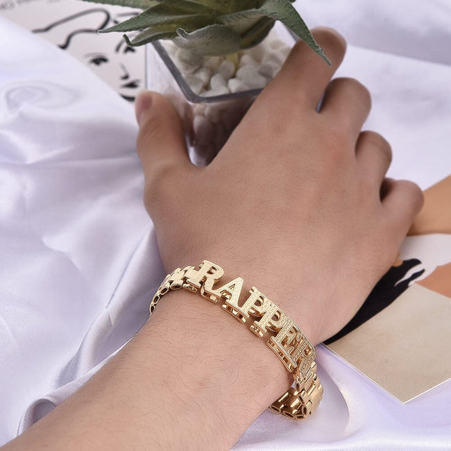 12mm Watch Band Chain Double Layer Personalized Custom Gold Plated Name Bracelet