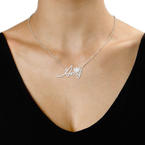 Sterling Silver Personalized "Amy"Style Crystal Inlay Name Necklace-Rose Gold Plated
