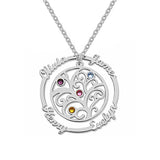 Family Tree 925 Sterling Silver Personalized Birthstone Name Necklace Adjustable Chain 16"-20"