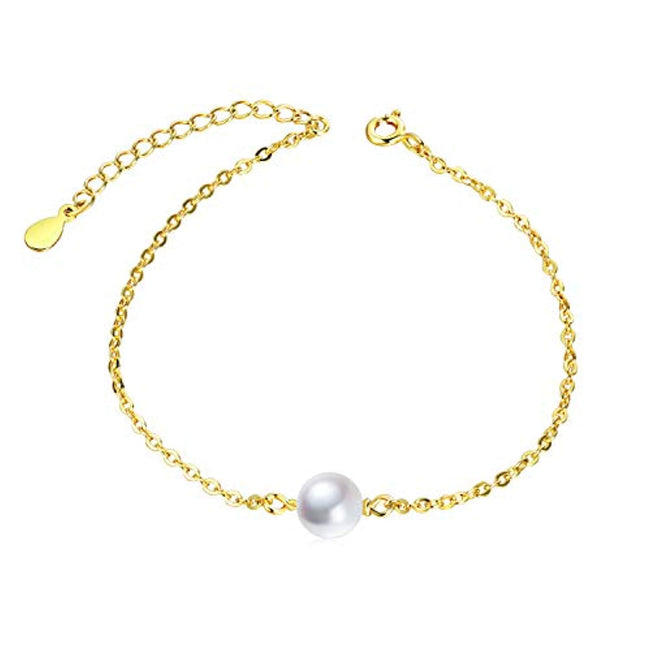 Sterling Sliver Freshwater Cultured Single Pearl Adjustable Chain Bracelets Wedding Bridesmaids Jewelry