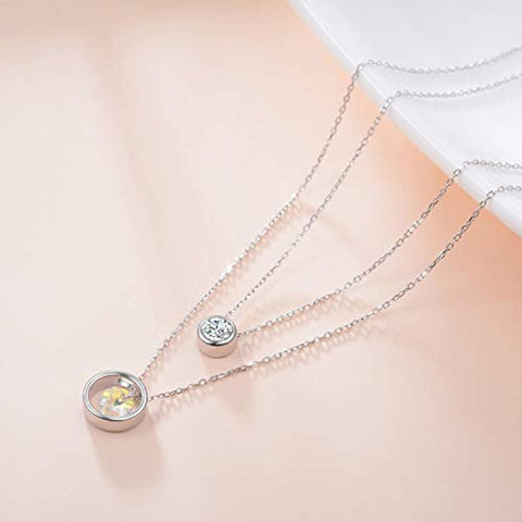 Double Layered Necklace Choker Circle Pendant Chain Necklace with Crystal