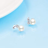 925 Sterling Silver 8mm Pearl Stub Earrings with Cubic Zircon
