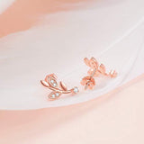 Rose Gold 925 Sterling Silver Leaf Stud Earrings with CZ