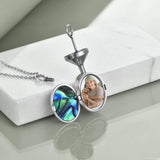 Sunflower Abalone Shell Urn Necklace for Ashes Sterling Silver Sunflower Photo Locket Cremation Jewelry