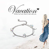 Love Heart Crystal Charms Adjustable Link Bracelet, Hypoallergenic Double Chain Summer Bracelet, Aurore Boreale Crystals from Crystal, Anniversary Birthday Jewelry Gifts for Women