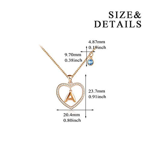 Letter Series Necklace Love Heart Alphabet Pendant with Crystal,Fine Jewelry Gift for Women Girls
