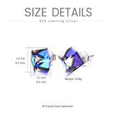 Hypoallergenic Sterling Silver Cube Stud Earrings with Blue Aurora Crystals from Crystal Valentines Day Gifts