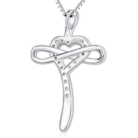 Cross Infinity Heart Sterling Silver Religious Necklace for Women