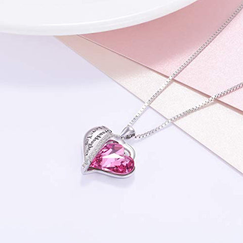 Granddaughter Grandmother Gifts - Granddaughter I Love You - Sterling Silver Heart Necklaces with Pink Crystals