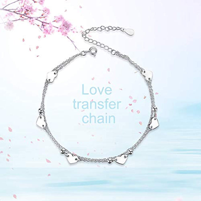 Heart Charm Bracelet Sterling Silver Anklet Chain Bracelet Beach Foot Jewelry for Women Little Girls