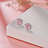Puppy Dog Cat Pet Paw Print Hypoallergenic Stud Earrings Made With Pink Crystals
