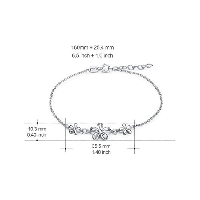 Sterling Silver Daisy Flower Adjustable Bracelet for Girls