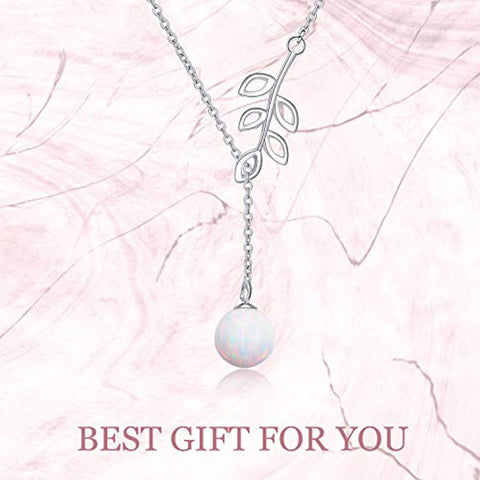 Y Lariat Necklace Sterling Silver Olive Leaf Pearl Opal Created Drop Pendant Necklace