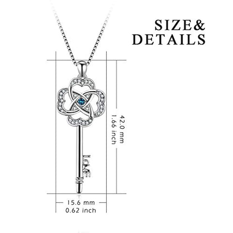 Key Pendant Necklace Lucky Clover Key-to-Love Jewelry with Crystals for Her Women