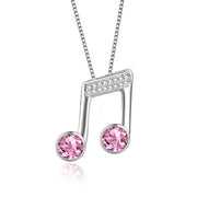 925 Sterling Silver Music Note Necklace Music Clef Ottava Pendant with Pink Crystals,Gift for Girls Women Musician