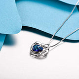 Mom Necklace 925 Sterling Silver Mother and Child Heart Pendant with Blue Crystals-Mothers Birthday Jewelry Gifts