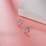 Puppy Dog Cat Pet Paw Print Hypoallergenic Stud Earrings Made With Pink Crystals