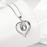 Love You Heart Pendant Necklace Sterling Silver with Pear Shape Cubic Zirconial 18" Jewelry
