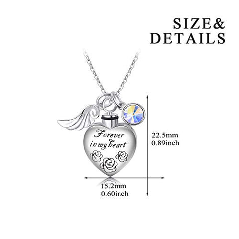 Love Heart URN Necklace Silver Heart Pendant Necklace with Crystal