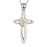 925 Sterling Silver Celtic Knot Cross Two-Tone Open Circle Karma Pendant Necklace for Women Girls 18