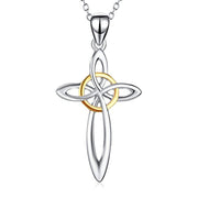 925 Sterling Silver Celtic Knot Cross Two-Tone Open Circle Karma Pendant Necklace for Women Girls 18