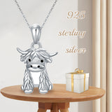 925 Sterling Silver Highland Cow Necklace for Women Girls Gift