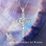 Cross Heart Women Necklace 925 Sterling Silver Polished Infinity Heart Necklace 18"