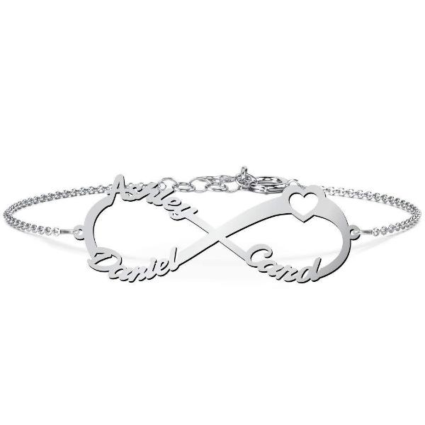 925 Sterling Silver Personalized Infinity Bracelet  With Heart Length Adjustable 6”-7.5”