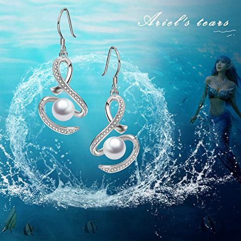 Infinity Earrings Sterling Silver Pearl Dangle Drops with Fishhook Anniversary Gifts for Women