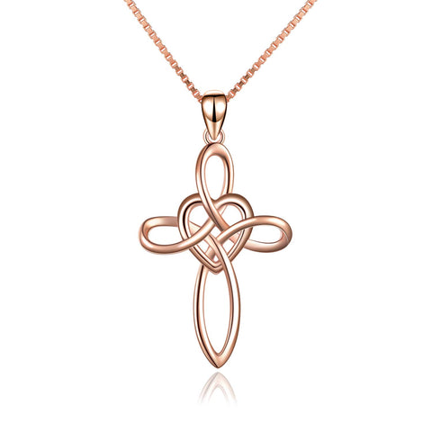 Celtic Knot Cross Sterling Silver Infinity Love Heart Pendant Necklace