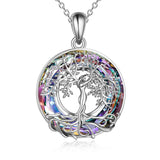 Tree of Life Crystal Pendant Necklace Jewelry in Sterling Silver Oxidized