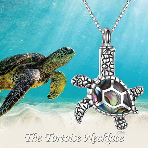 Sea Turtle Cremation Jewelry for Ashes Sterling Silver Urn Necklaces Created Opal Abalone Shell Turtle Keepsake Memorial Necklace