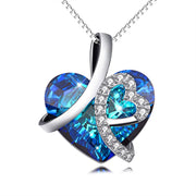 I Love You Forever Heart Pendant Necklace with Blue Crystals