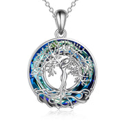Tree of Life Crystal Pendant Necklace Jewelry in Sterling Silver Oxidized
