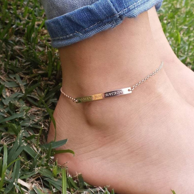 Loving You-925 Sterling Silver Personalized Bar Engraved Anklet Adjustable 8.5”-10”