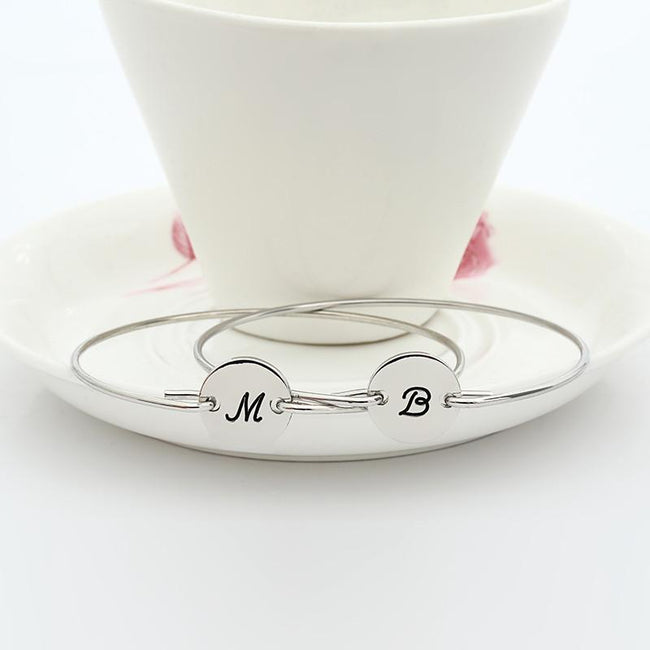 925 Sterling Silver Personalized Single Initital Bangle From A to Z