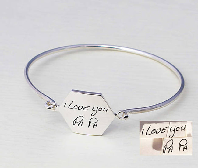 925 Sterling Silver Personalized Signature Hexagon Bangle