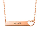 Copper/925 Sterling Silver Personalized Engraved Heart Bar Necklace Adjustable 18”-20”