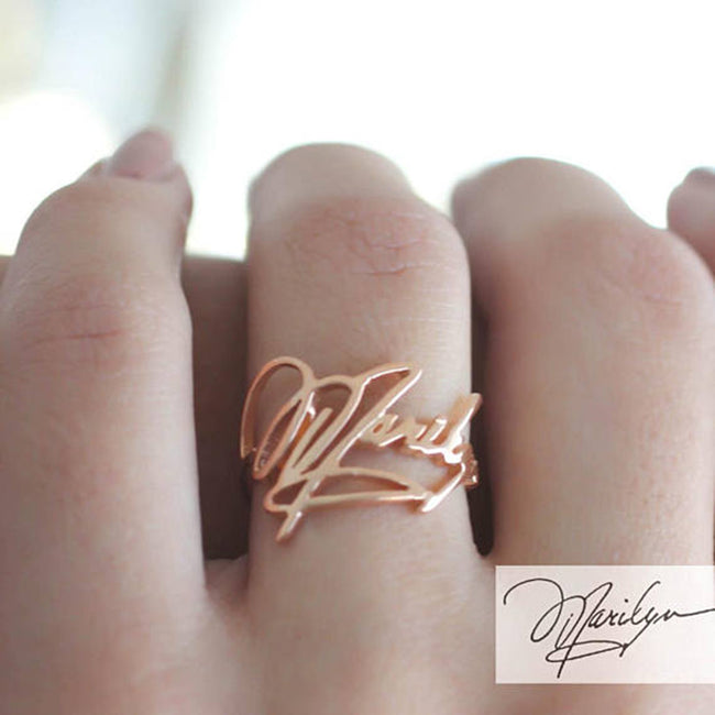 Copper/925 Sterling Silver Personalized  Memorial Signature Name Ring
