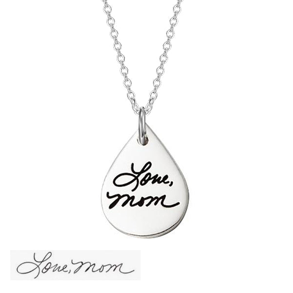 925 Sterling Silvert Personalized Engraved Teardrop Signature Necklace Adjustable 16”-20”