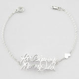 925 Sterling Silver Personalized Handwriting Name Bracelet with Heart Charm Adjustable 6”-7.5”