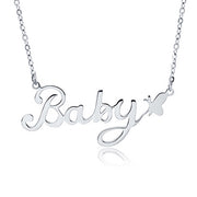 925 Sterling Silver Personalized Name or Text Butterfly Necklace-Adjustable 16”-20”