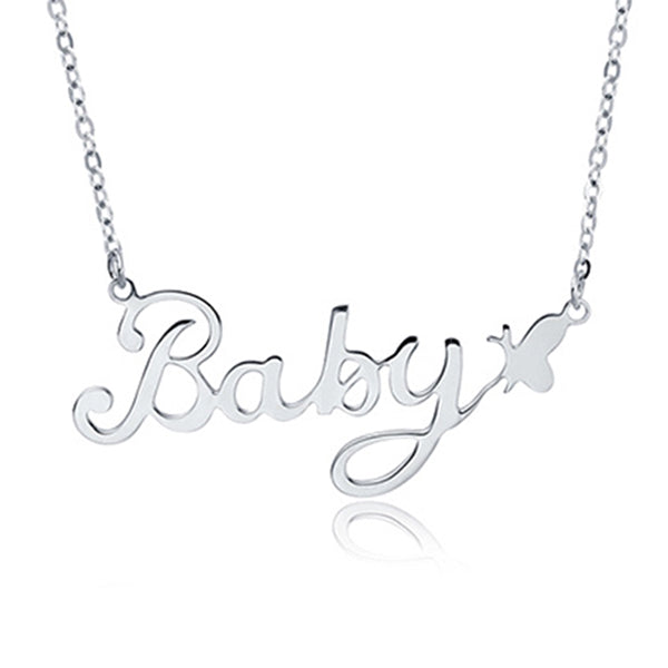 925 Sterling Silver Personalized Name or Text Butterfly Necklace-Adjustable 16”-20”
