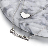 ❤ Veronica - Put you in my heart - 925 Sterling Silver/10K/14K/18K Two Layers Personalized Heart Name Necklace Adjustable 16”-20”