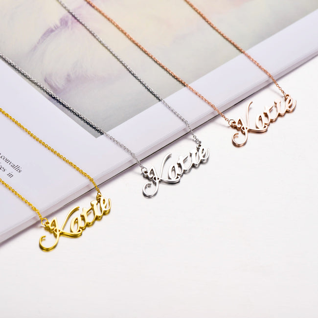 Katie - 925 Sterling Silver/10K/14K/18K Personalized Classic Name Necklace-Rose Gold/Yellow Gold/White Gold Plated