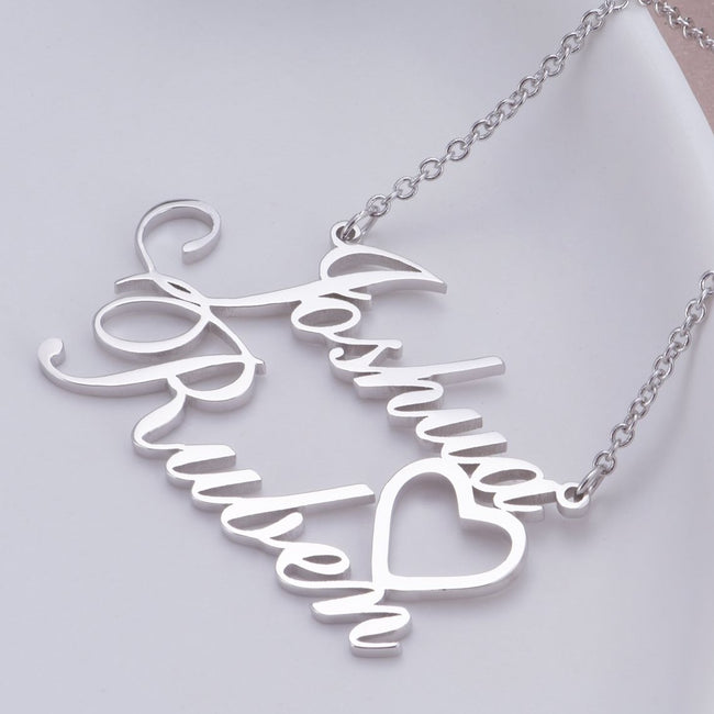 Joshua❤Ruben - Copper/925 Sterling Silver Personalized Double Names Necklace with A Cut Out Heart Adjustable 18”-20”