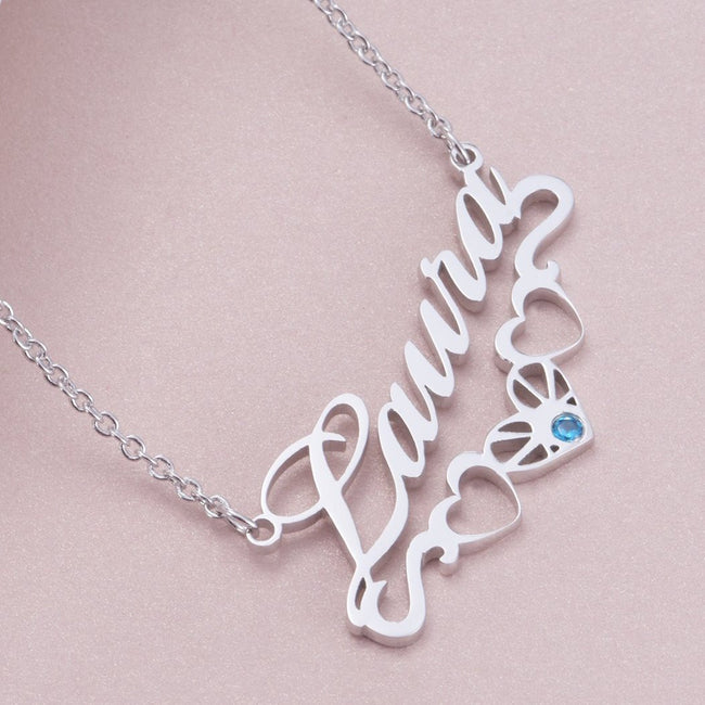 Laura - 925 Sterling Silver/10K/14K/18K Personalized Name Necklace with Underline Hearts Adjustable Chain 18”-20”