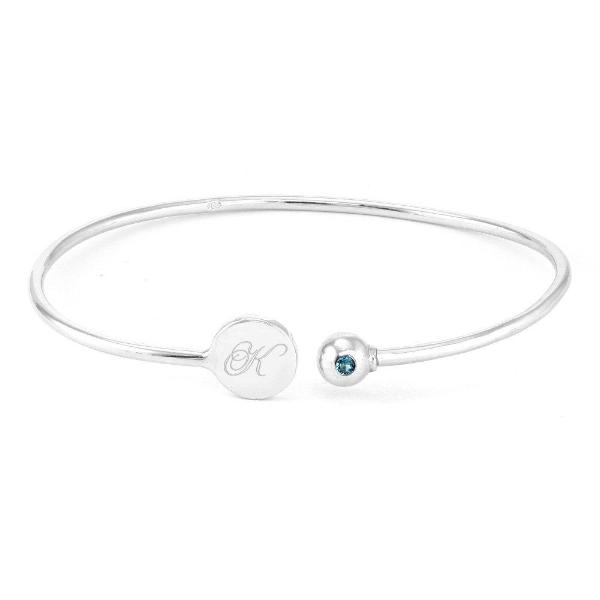 925 Sterling Silver Personalized Engravable Birthstone Signet Cuff Bracelet